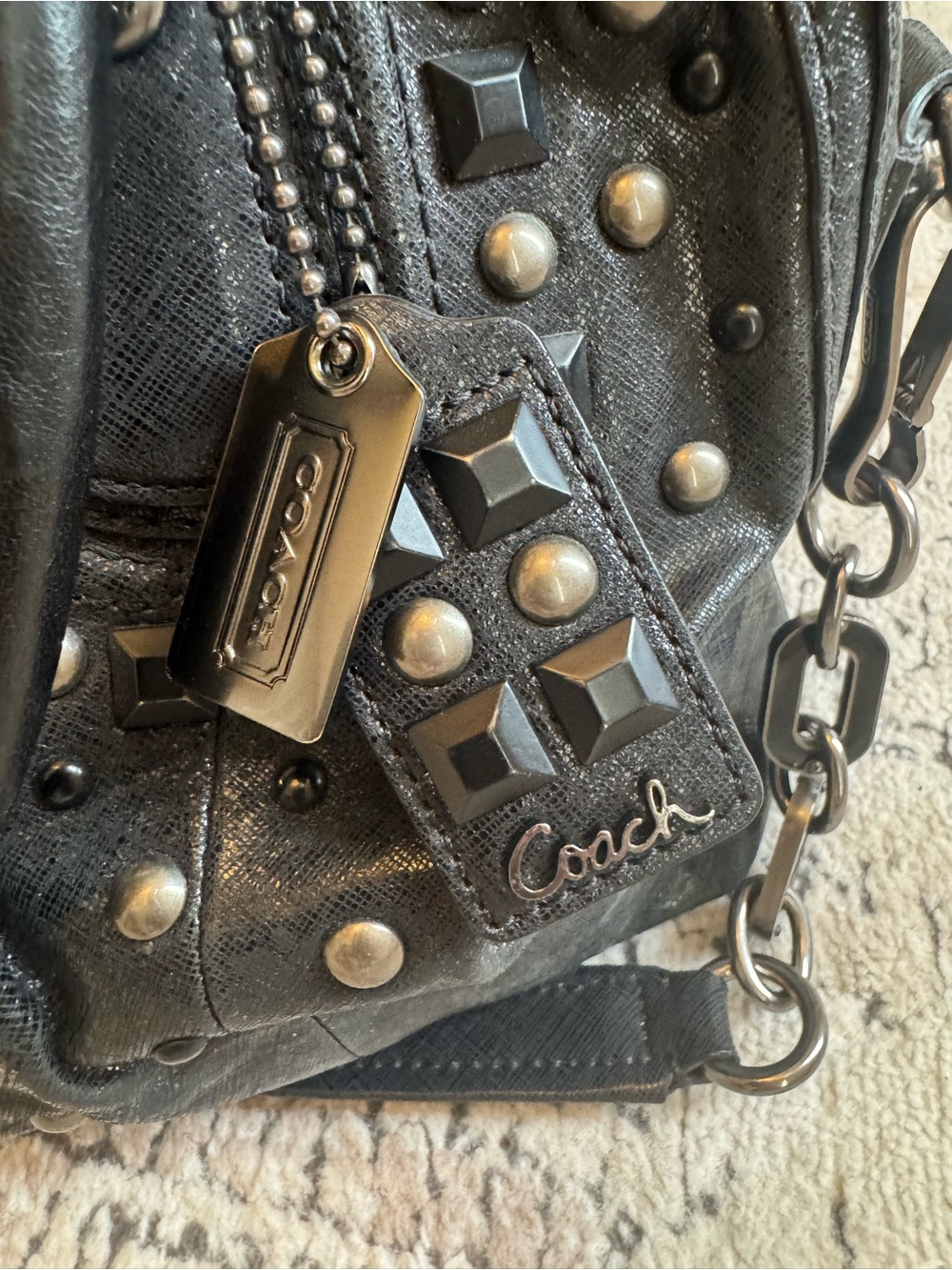 Coach Black Studded Leather Satchel with Chain Strap - Picture 4 of 9